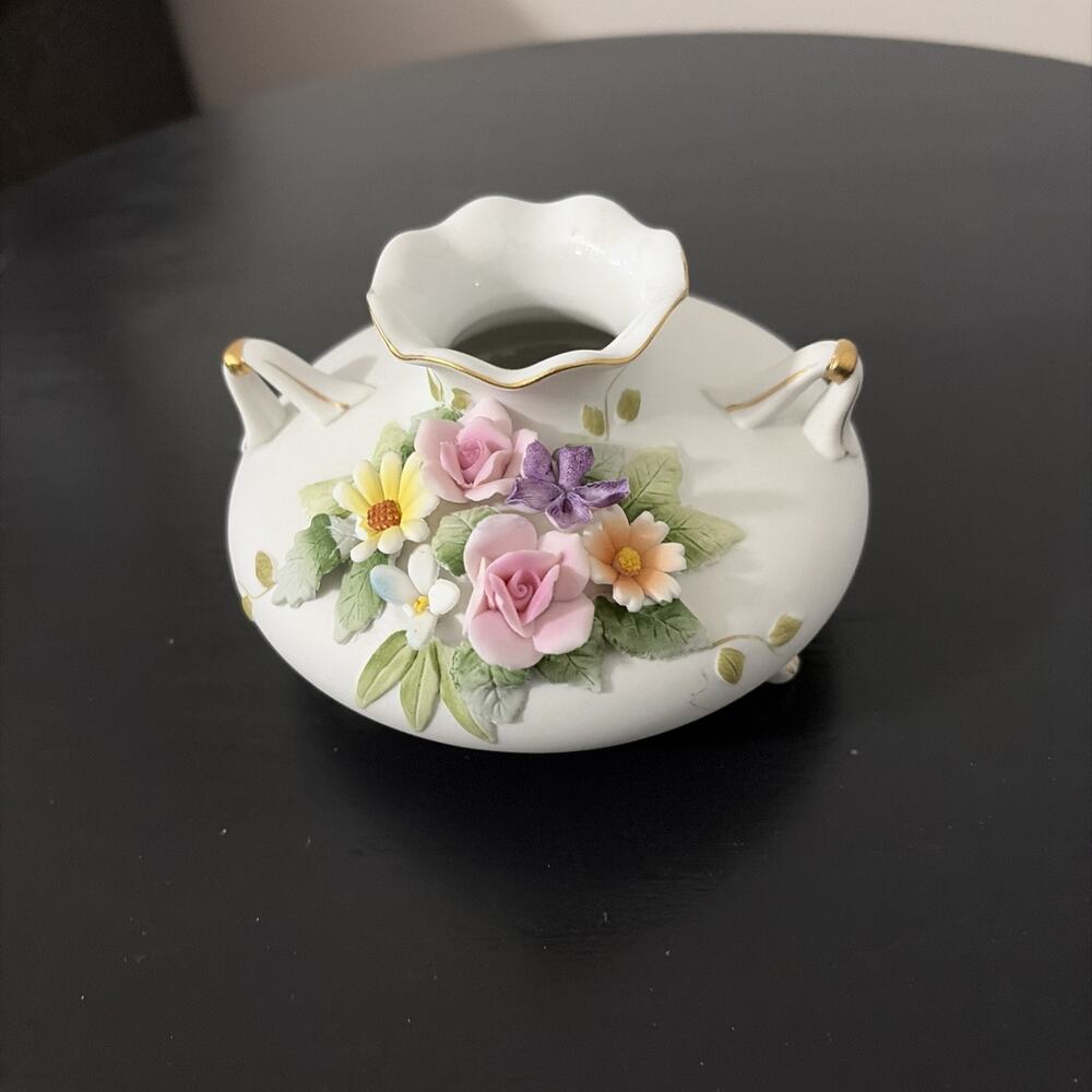 Vintage Vase Lefton China Hand Painted Floral Pattern 1950s 3.25T X 5W inches